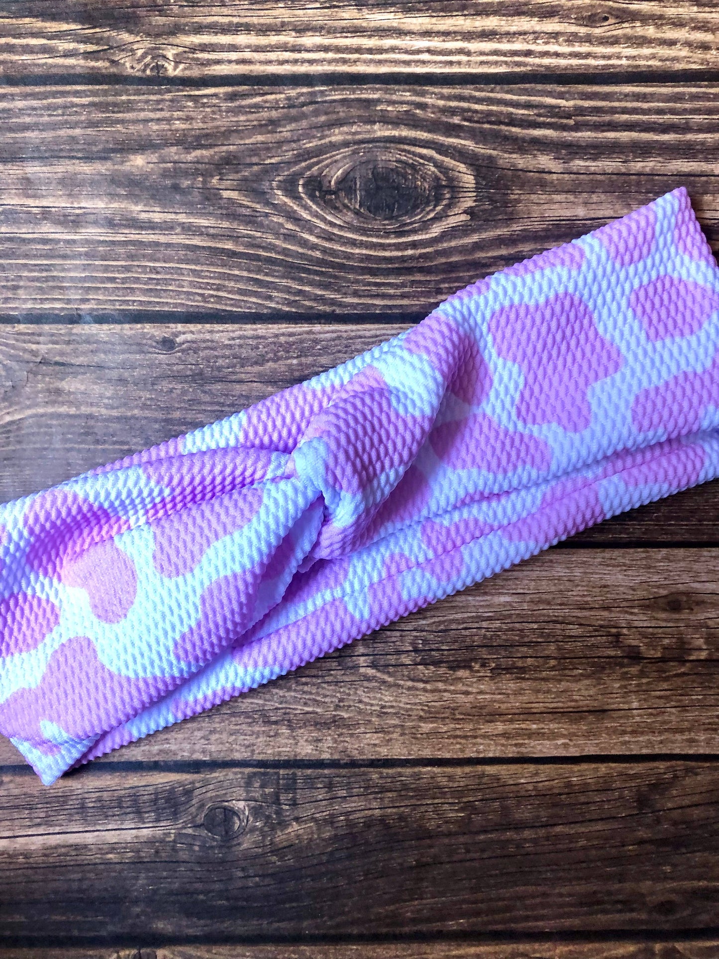 Pink Cow Print Twist Headband