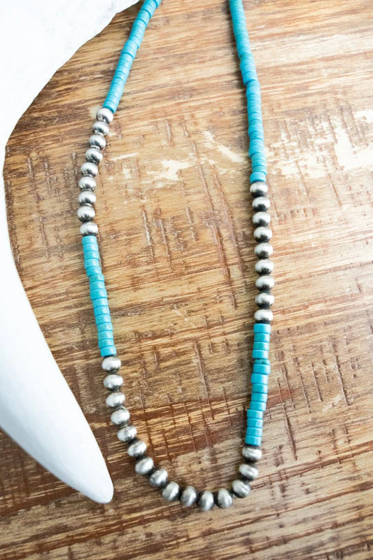 VIOLA TURQUOISE JOLENE SILVER PEARL NECKLACE