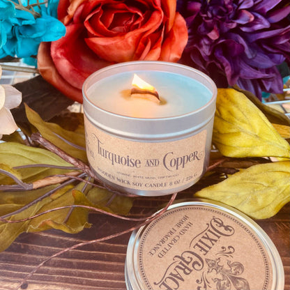 Turquoise & Copper - Wooden Wick Candle