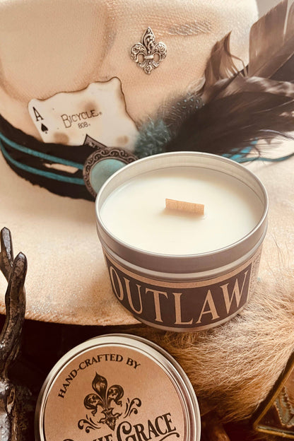 Outlaw - 8 oz Candle Tin - Wooden Wick