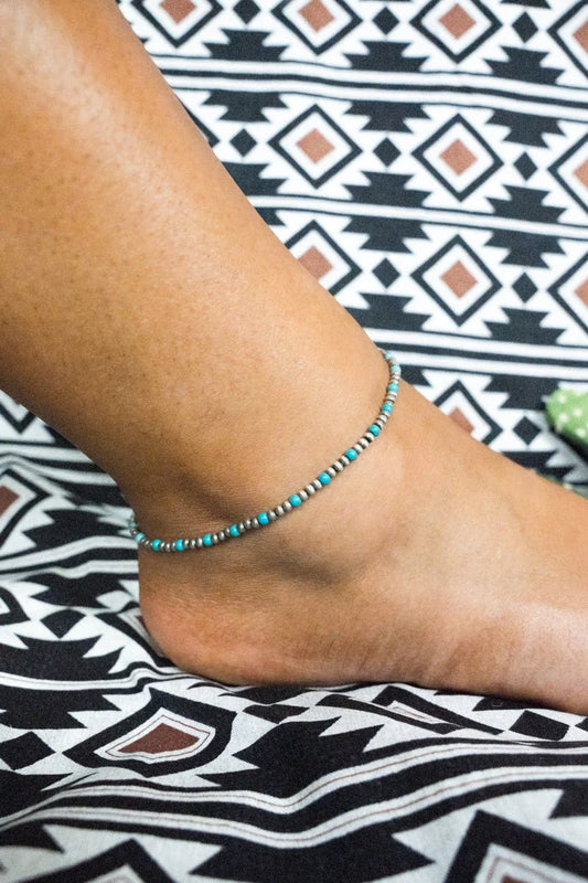 VIOLA DEL MAR SILVERTONE TURQUOISE ANKLET