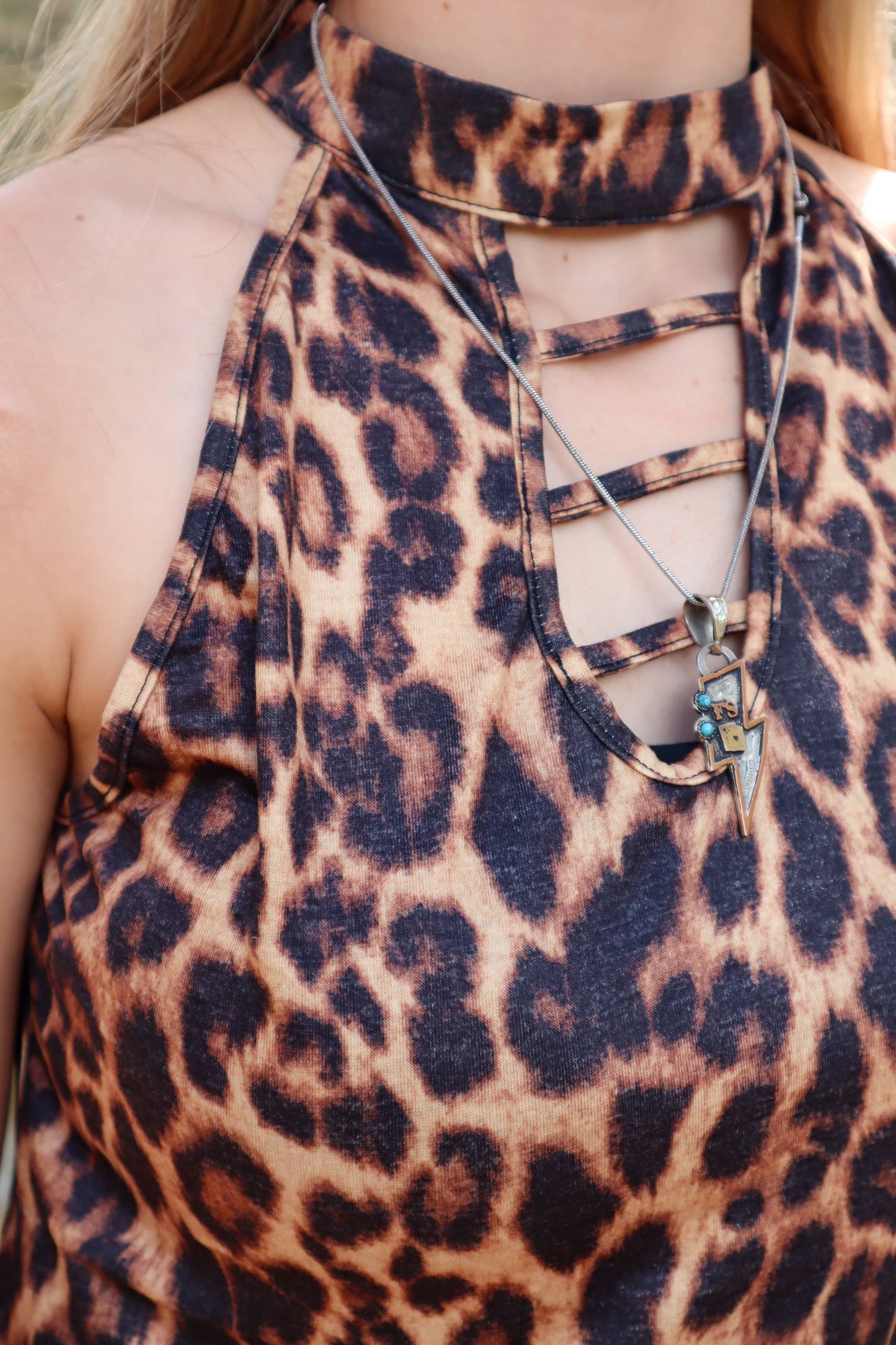 Miranda Halter Cutout Tank - Vintage Leopard