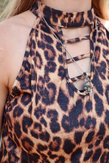 Miranda Halter Cutout Tank - Vintage Leopard