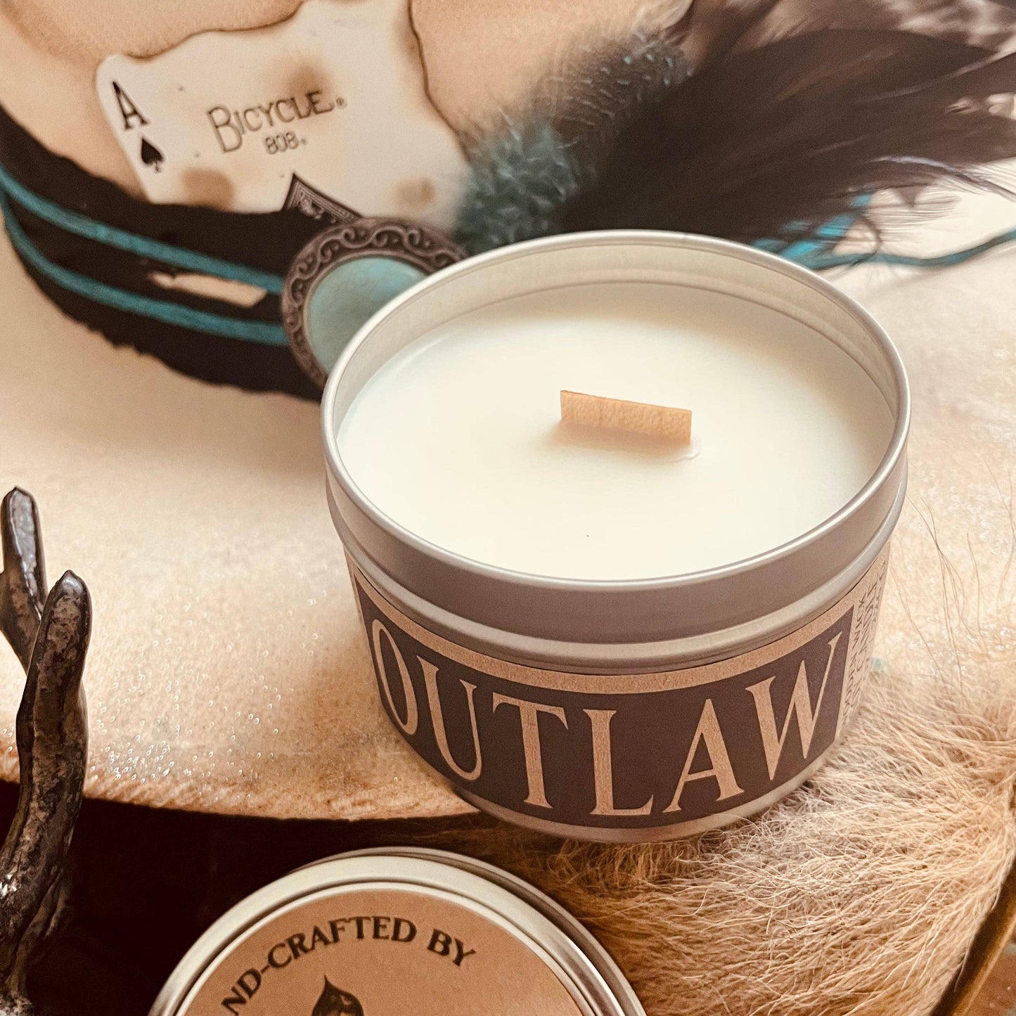 Outlaw - 8 oz Candle Tin - Wooden Wick