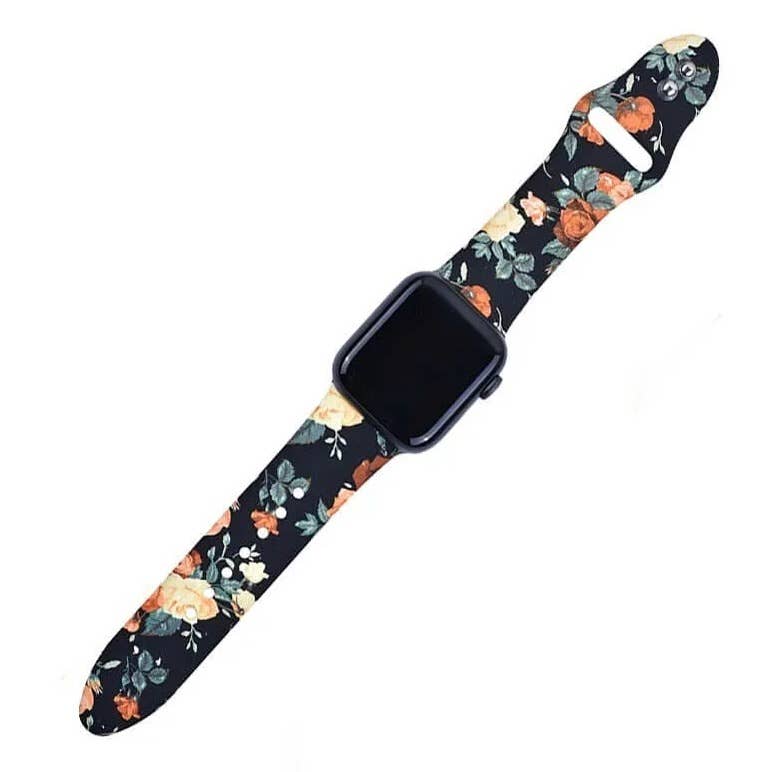 Rose Bloom Floral Flower Printed Silicone Bands Apple Watch