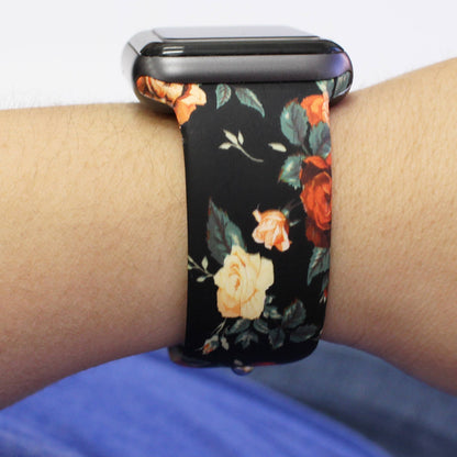 Rose Bloom Floral Flower Printed Silicone Bands Apple Watch