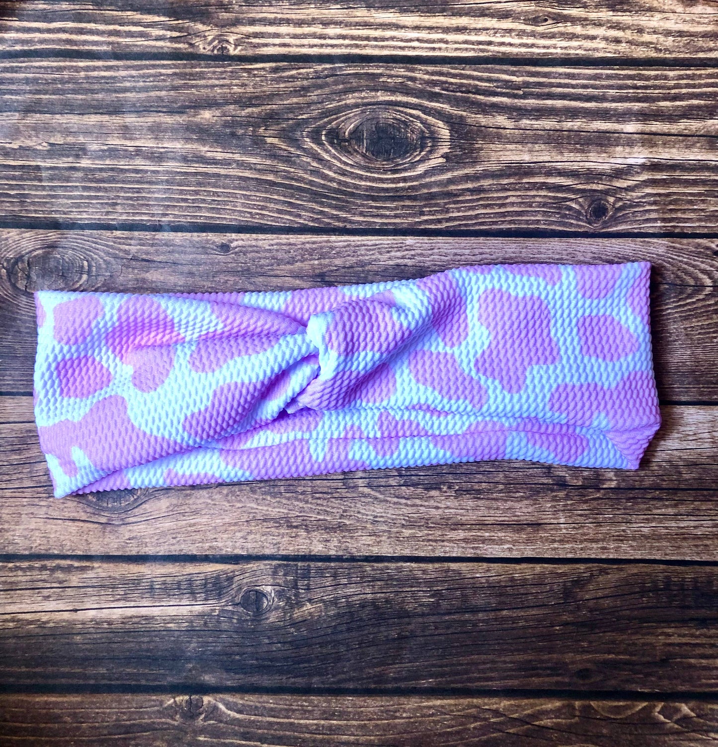 Pink Cow Print Twist Headband