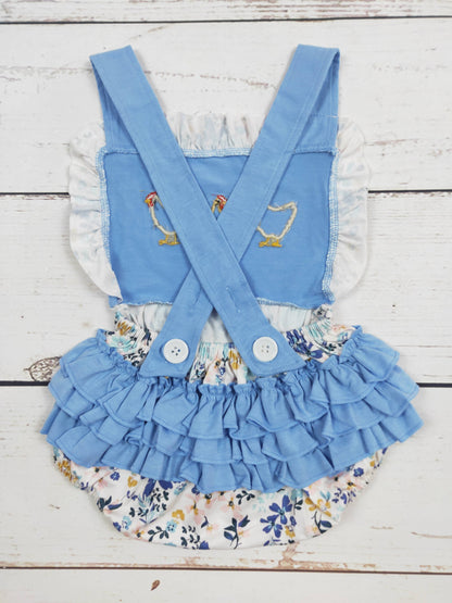 Chicken Appliqué Girls Bubble With Ruffle