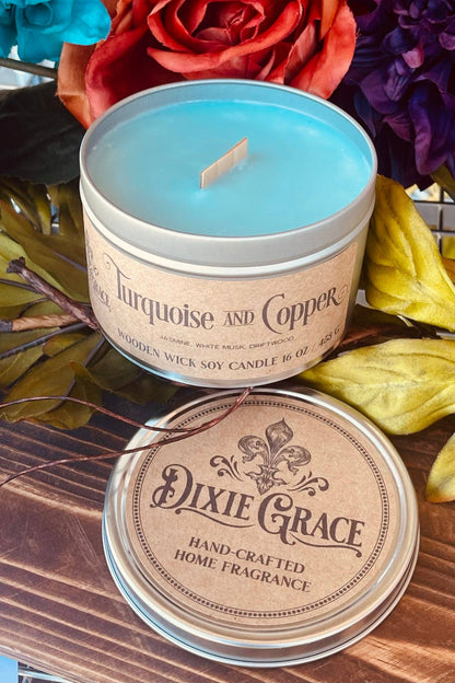 Turquoise & Copper - Wooden Wick Candle