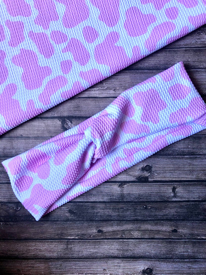 Pink Cow Print Twist Headband