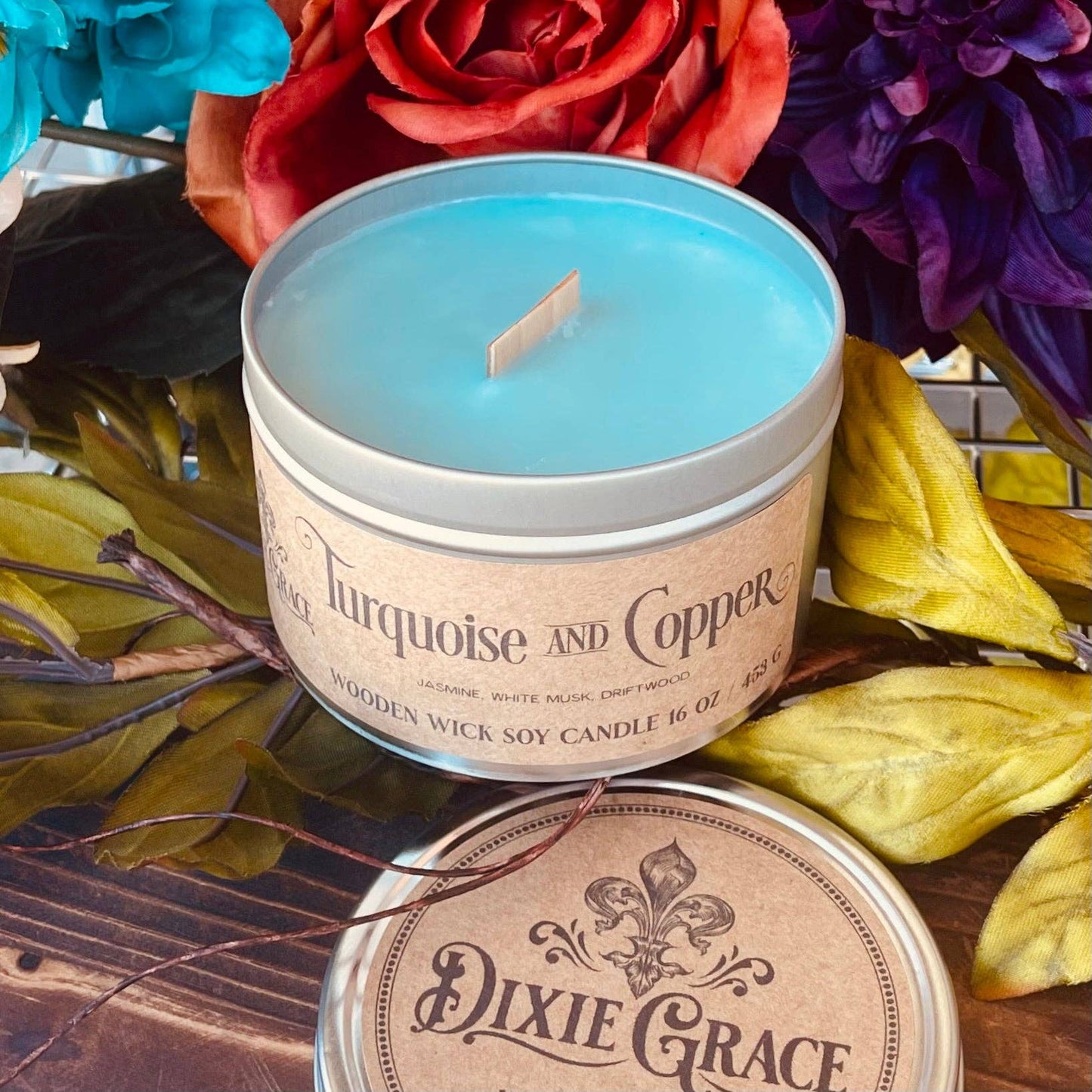 Turquoise & Copper - Wooden Wick Candle