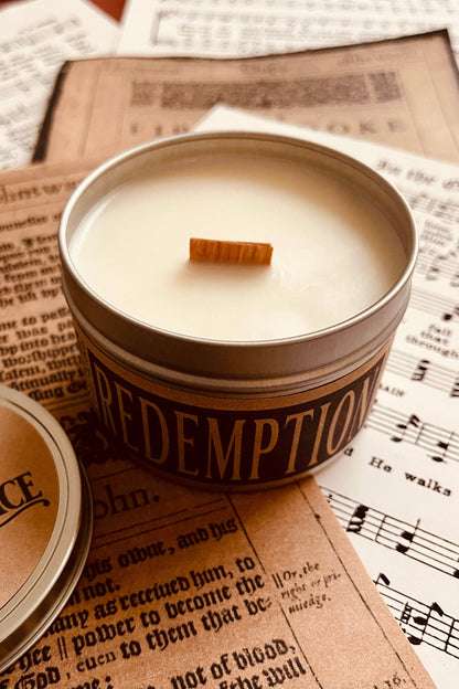 Redemption - 8 oz Candle Tin - Wooden Wick