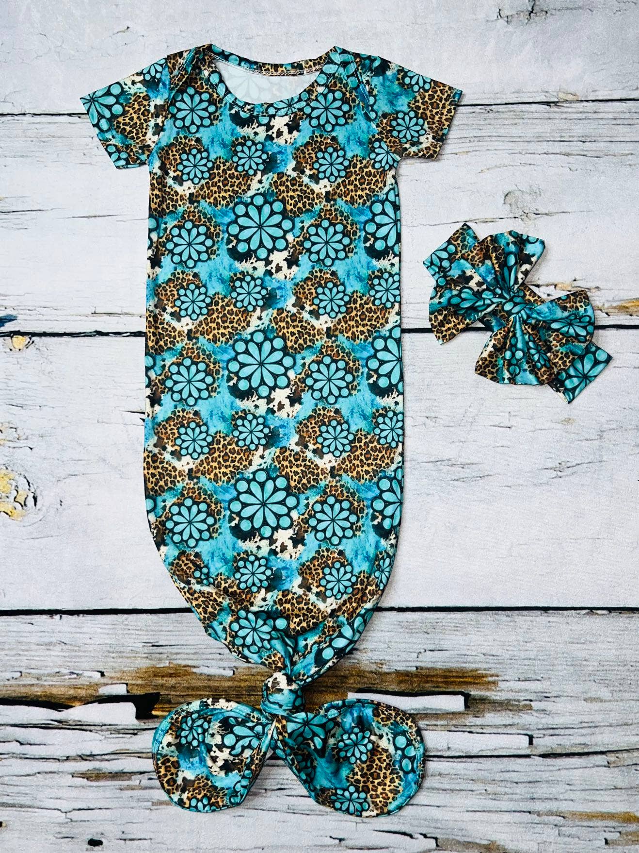 Turquoise & leopard print gown w/matching headband