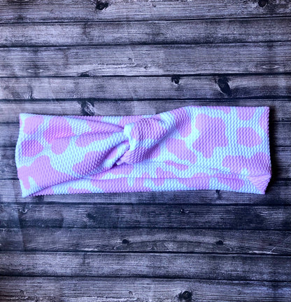 Pink Cow Print Twist Headband