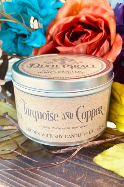 Turquoise & Copper - Wooden Wick Candle