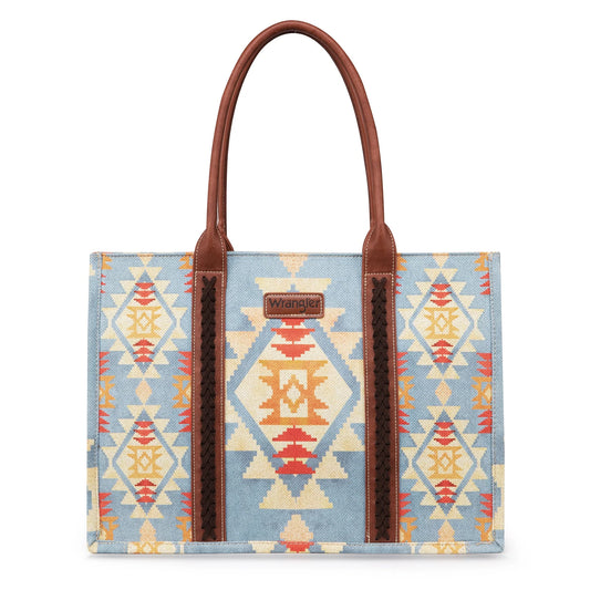 Wrangler Southwestern Pattern Dual Sided Print Canvas Wide Tote