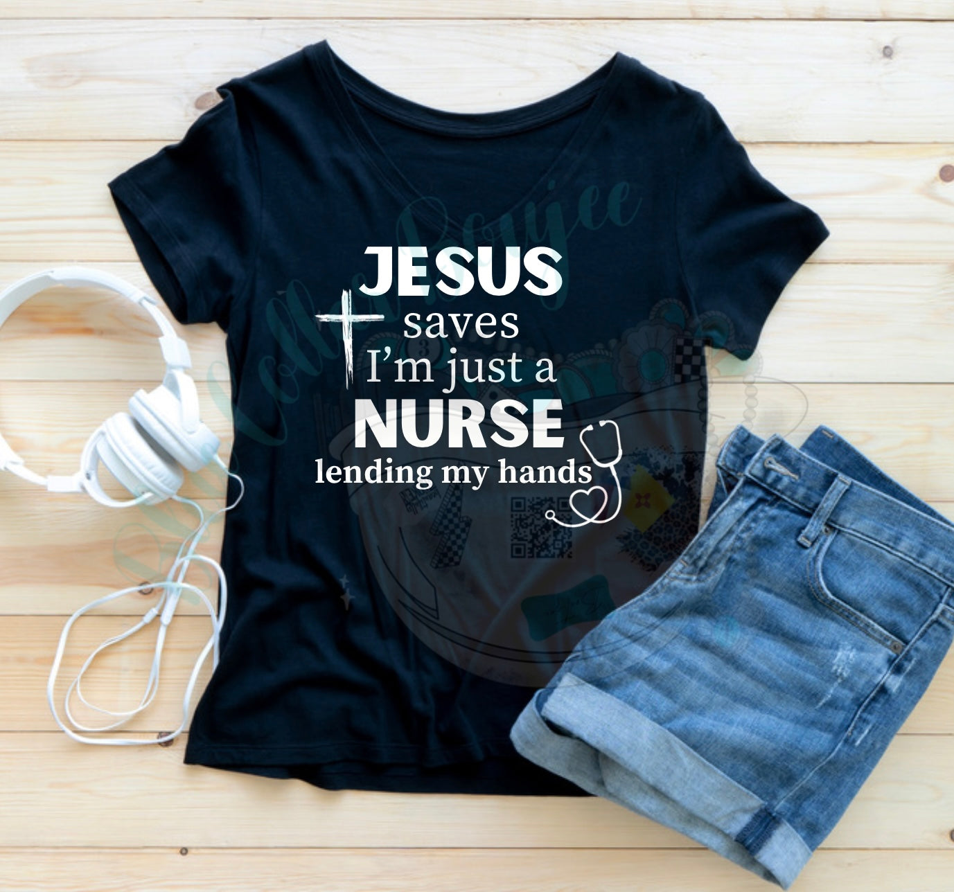 Jesus saves; nurse lending hands