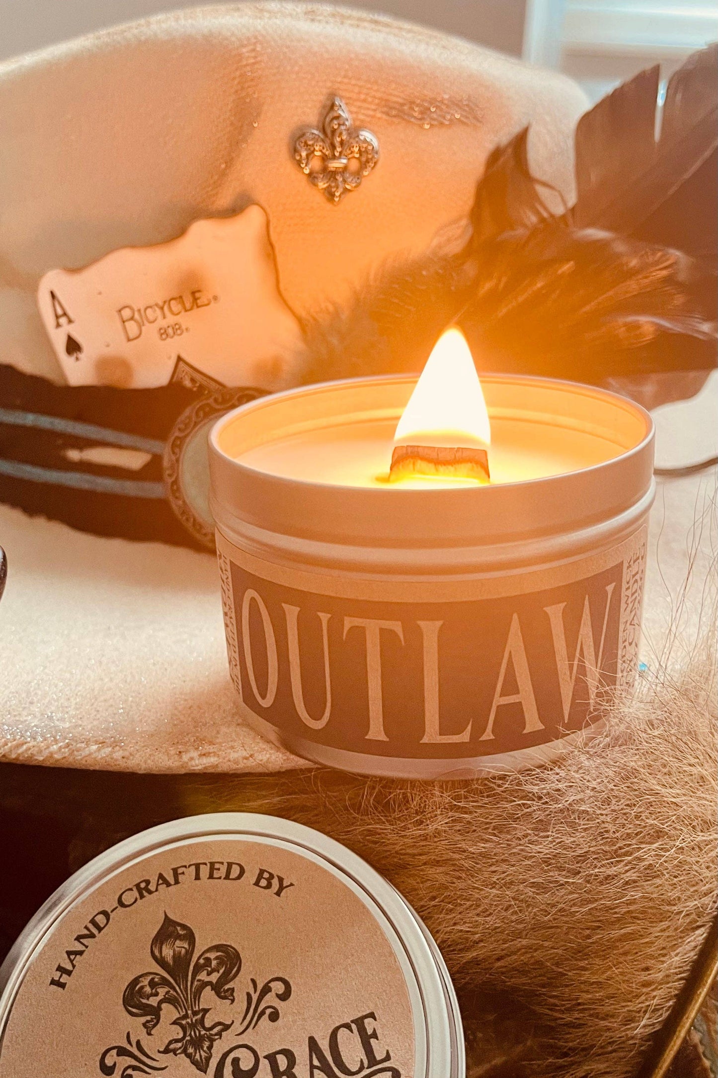 Outlaw - 8 oz Candle Tin - Wooden Wick