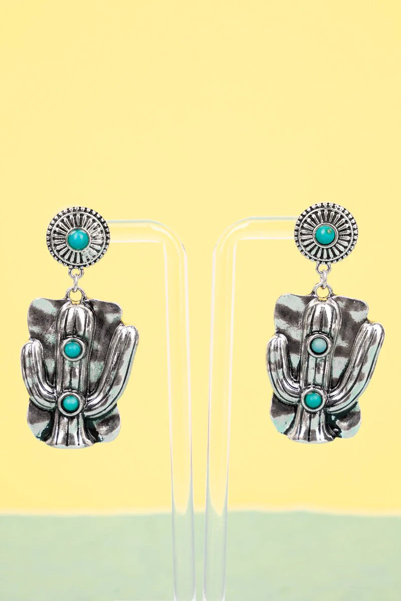 TURQUOISE MOJAVE RANCH CACTUS EARRINGS