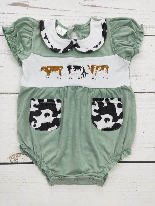 Cows Appliqué Baby Girl Bubble