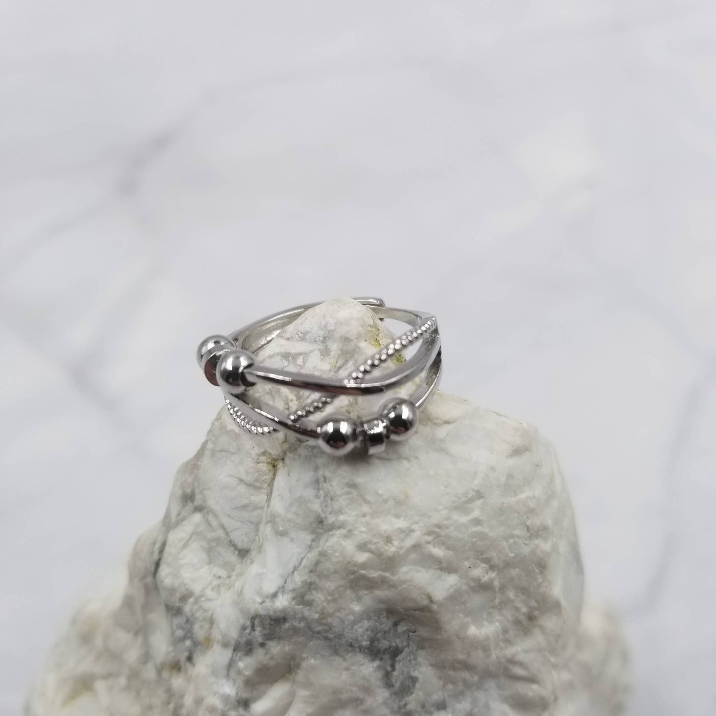 Silver Beads Adjustable Anxiety Ring