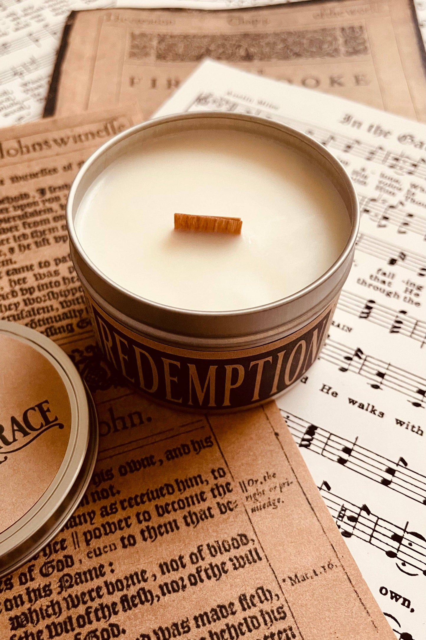 Redemption - 8 oz Candle Tin - Wooden Wick