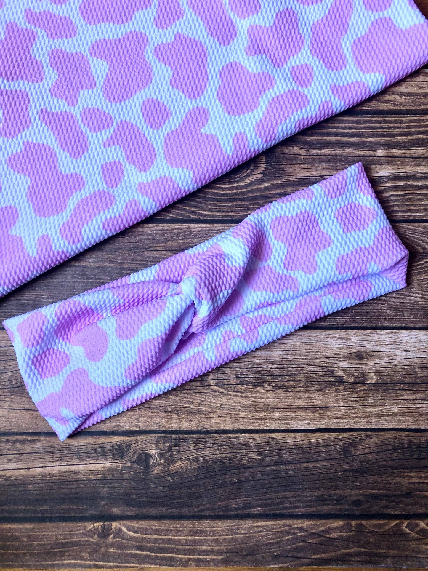 Pink Cow Print Twist Headband