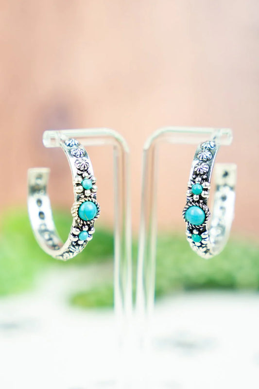 COPE COVE TURQUOISE SILVERTONE HOOP EARRINGS