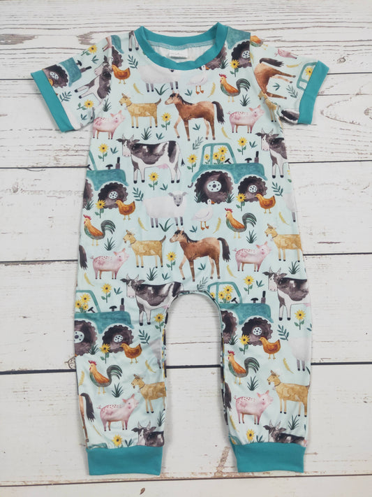 Baby Boy Tractor Printed Farm Romper