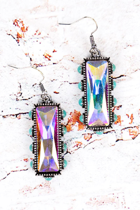 TURQUOISE IRIDESCENT CRYSTAL EARRINGS