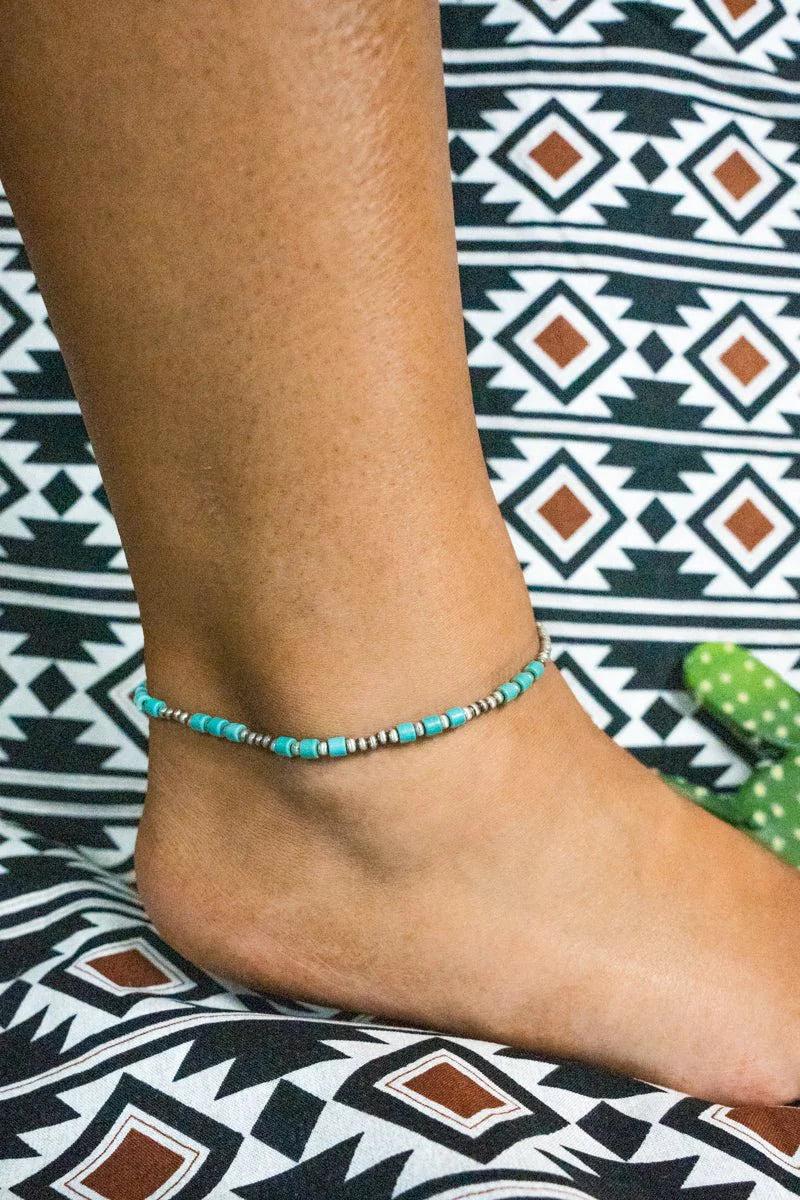 VIOLA DELRAY SILVERTONE TURQUOISE ANKLET