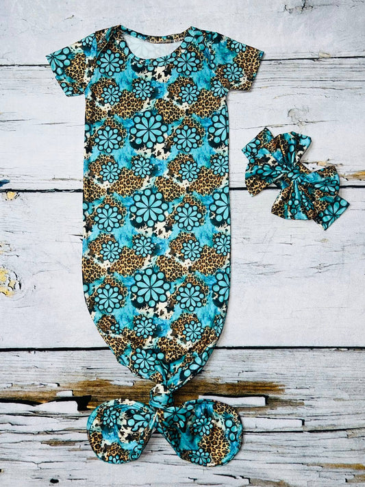 Turquoise & leopard print gown w/matching headband