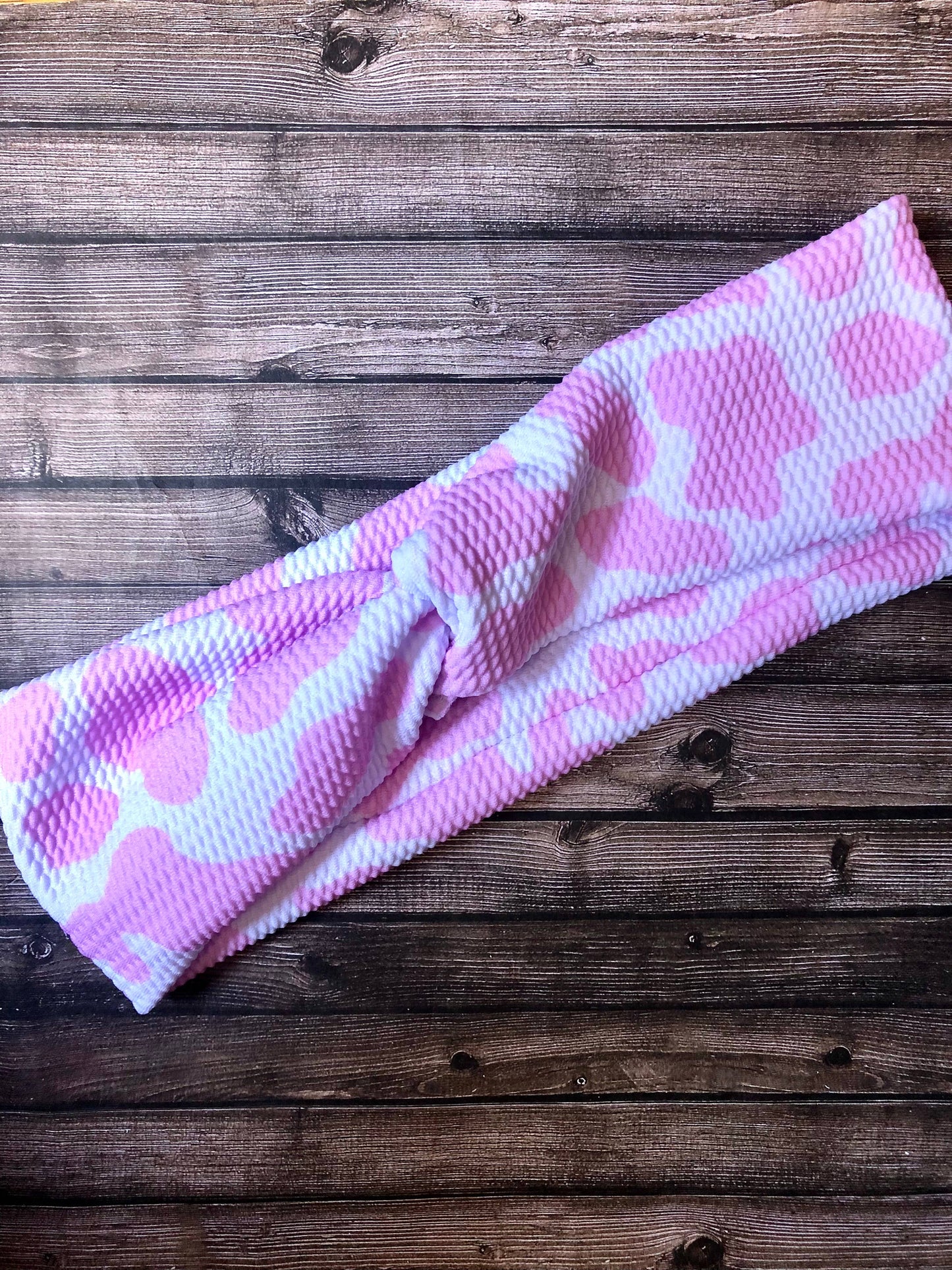 Pink Cow Print Twist Headband